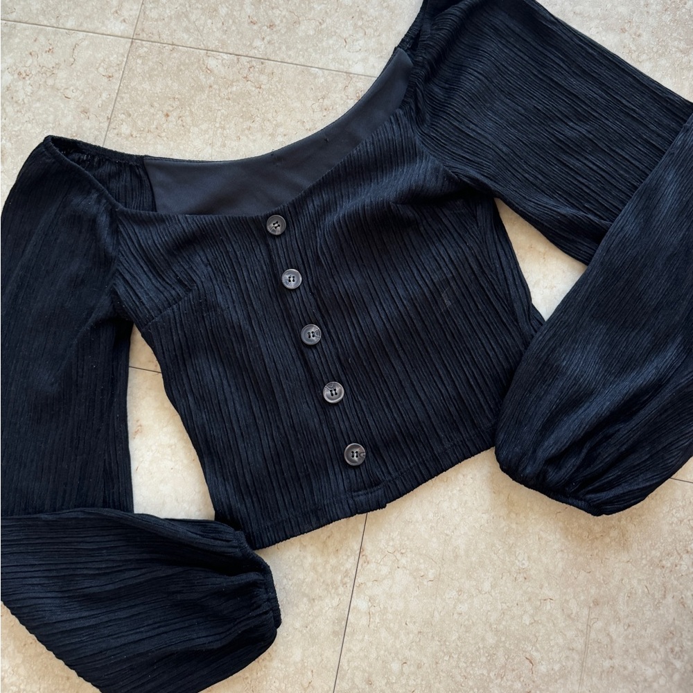 Long Sleeve Cap Shoulder Button Down Blouse